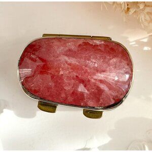Red Quartz Oval Shaped Hinged Silver Toned Trinket | Jewelry | Ring Box
